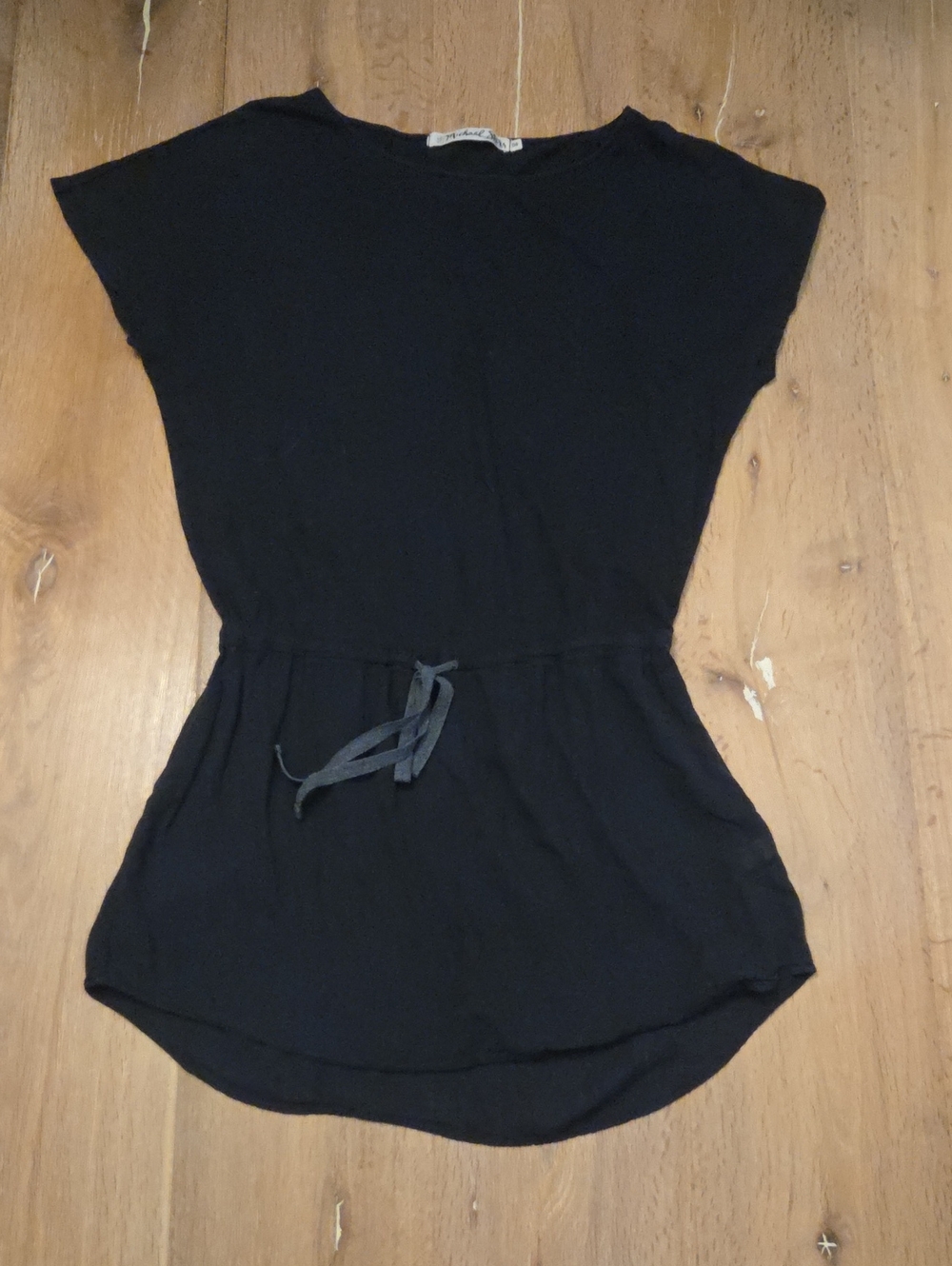 Michael Stars Cap Sleeve Mini Dress Black 100% Cotton Tie Waist OS